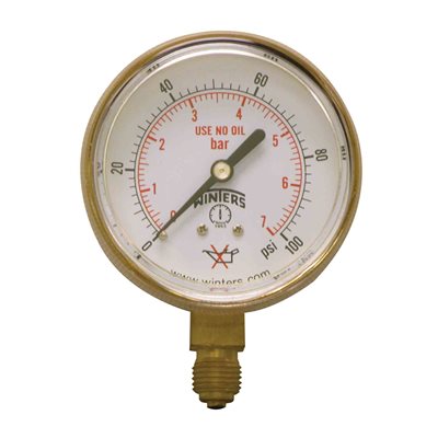 WELDING GAUGE 2.5'' 0-100 PSI / KPA 1 / 4 BTM