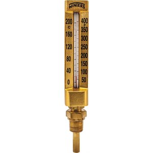 HVAC Gold Case Thermometer Liquid 2'' Aluminum 4.5'' 50 / 400 F / C 1 / 2'' NPT Bottom Brass Thermowell