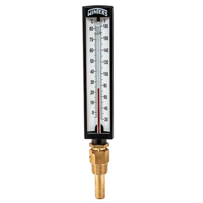Industrial 5AS Thermometer Liquid 2'' Polypropylene 5'' 20 / 180 F / C 1 / 2'' NPT Bottom Brass Thermowell