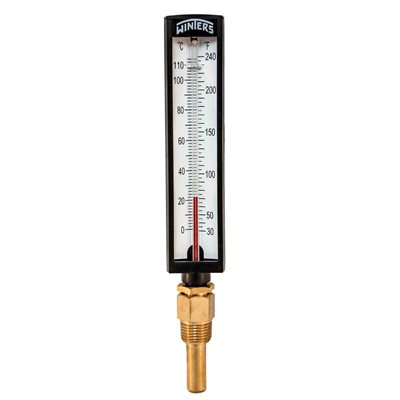 Industrial 5AS Thermometer Liquid 2'' Polypropylene 5'' 30 / 240 F / C 1 / 2'' NPT Bottom Brass Thermowell