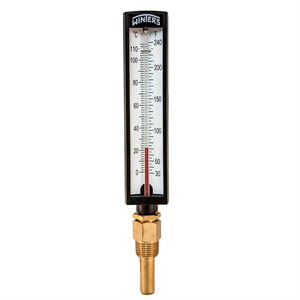 Industrial 5AS Thermometer Liquid 2'' Polypropylene 5'' 30 / 240 F / C 1 / 2'' NPT Bottom Brass Thermowell