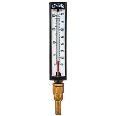 Industrial 5AS Thermometer Liquid 2'' Polypropylene 5'' 50 / 400 F / C 1 / 2'' NPT Bottom Brass Thermowell