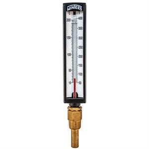 Industrial 5AS Thermometer Liquid 2'' Polypropylene 5'' 50 / 400 F / C 1 / 2'' NPT Bottom Brass Thermowell