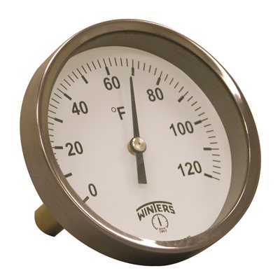 HVAC Bi-Metal Thermometer Metallic 2'' Steel 3.5'' 0120 F 1 / 2'' NPT Centre Back Brass Thermowell