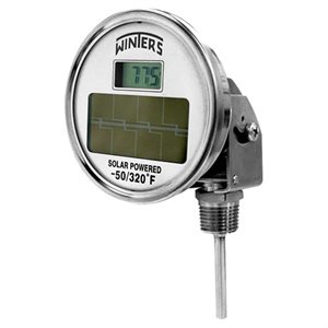 Solar Digital Bi-Metal Thermometer Metallic 12'' 304 SS 3'' -50 / 320 F 1 / 2'' NPT Var Angle 304 SS