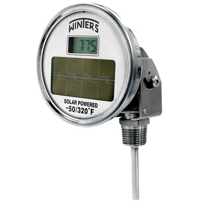Solar Digital Bi-Metal Thermometer Metallic 2.5'' 304 SS 3'' -50 / 320 F 1 / 2'' NPT Var Angle 304 SS
