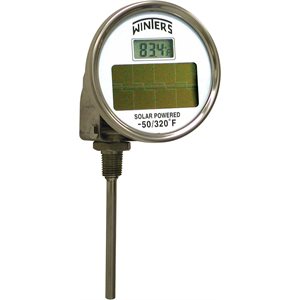 Solar Digital Bi-Metal Thermometer Metallic 6'' 304 SS 3'' -50 / 320 F 1 / 2'' NPT Variable Angle 304 SS