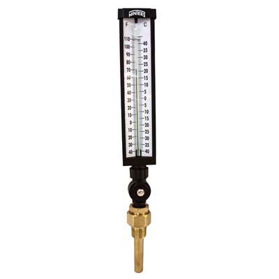 Industrial 9IT Thermometer Liquid 3.5'' Aluminum 9'' -40 / 110 F / C 3 / 4'' NPT Var Angle Brass Thermwell