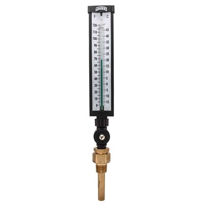 Industrial 9IT Thermometer Liquid 3.5'' Aluminum 9'' 0 / 120 F / C 3 / 4'' NPT Var Angle Brass Thermowell