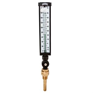 Industrial 9IT Thermometer Liquid 3.5'' Aluminum 9'' 0 / 160 F / C 3 / 4'' NPT Var Angle Brass Thermowell