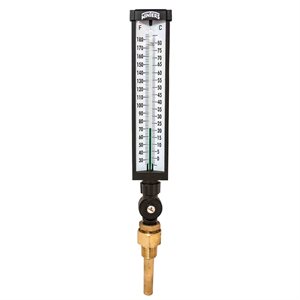 Industrial 9IT Thermometer Liquid 3.5'' Aluminum 9'' 30 / 180 F / C 3 / 4'' NPT Var Angle Brass Thermowell