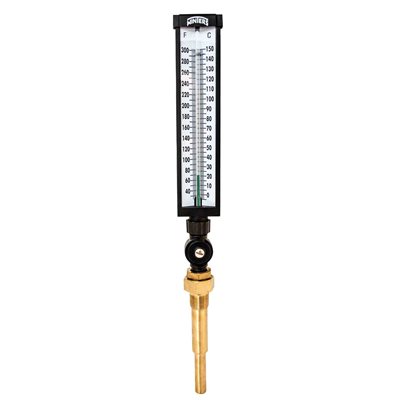 Industrial 9IT Thermometer Liquid 6'' Aluminum 9'' 30 / 300 F / C 3 / 4'' NPT Var Angle Brass Thermowell