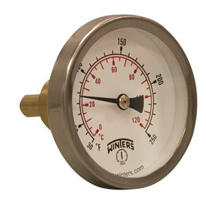 Hot Water Therm Metallic 1.5'' Aluminum 2.5'' 30 / 250 F / C 3 / 4" sweatwell Centre Back Brass Thermowell