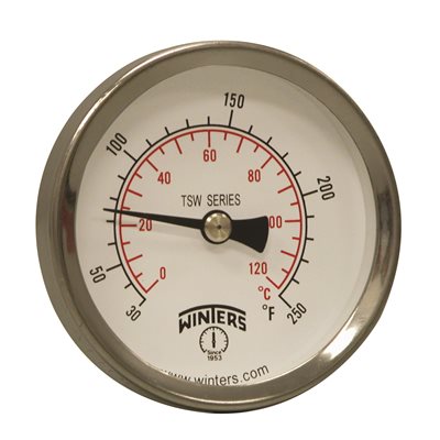 Hot Water Therm Metallic 1.5'' Aluminum 2.5'' 30 / 250 F / C 1 / 2'' NPT Centre Back Brass Thermowell