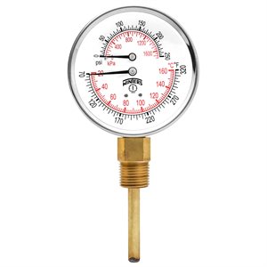 TTD SERIES TRIDICATOR, 3'' DIAL, 0 / 250 PSI / KPA & 70 / 320 F / C, 1 / 2'' BTM