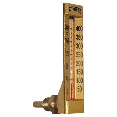 HVAC Gold Case Thermometer Liquid 2'' Aluminum 4.5'' 20 / 180 F / C 1 / 2'' NPT Bottom Brass Thermowell