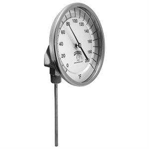 Bi-Metal Thermometer Metallic 4'' 304 SS 5'' Assorted F / C or F or C 1 / 2'' NPT Variable Angle 304 SS